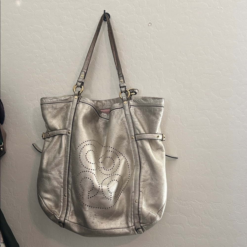 Vintage Coach A1169-17034 Metallic Silver Large Tote Bag Pre Owned Needs Care